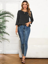EMERY ROSE Women's Polka Dot Print Round Neck 3/4 Sleeve Casual Blouse